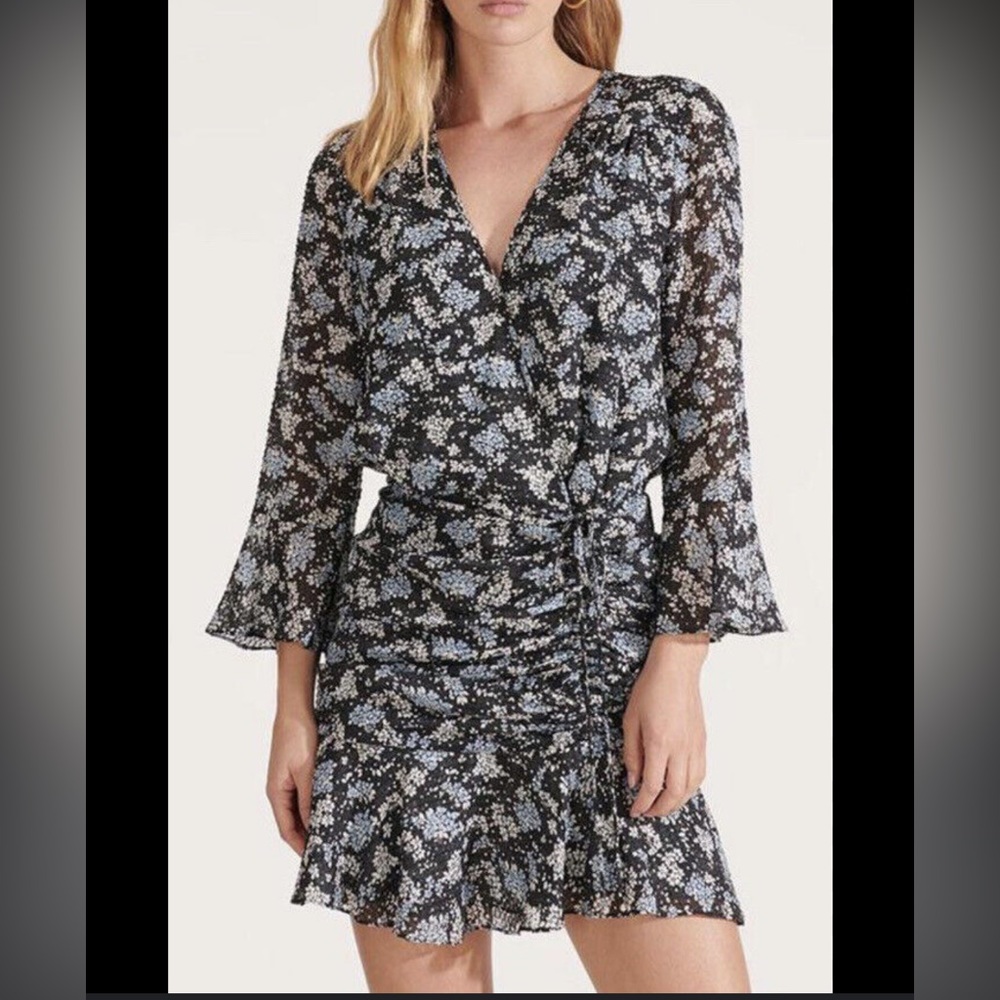 Veronica Beard Sean V-neck Ruched Silk Mini Dress Floral Size 6